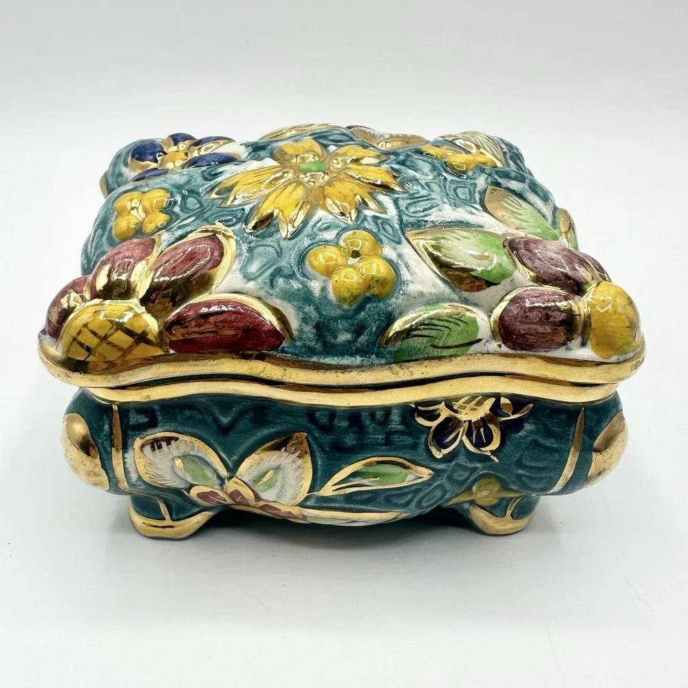 Vintage Ceramic Trinket Jewelry Box H Bequet Quaregnon Belgium 166 Hand Painted